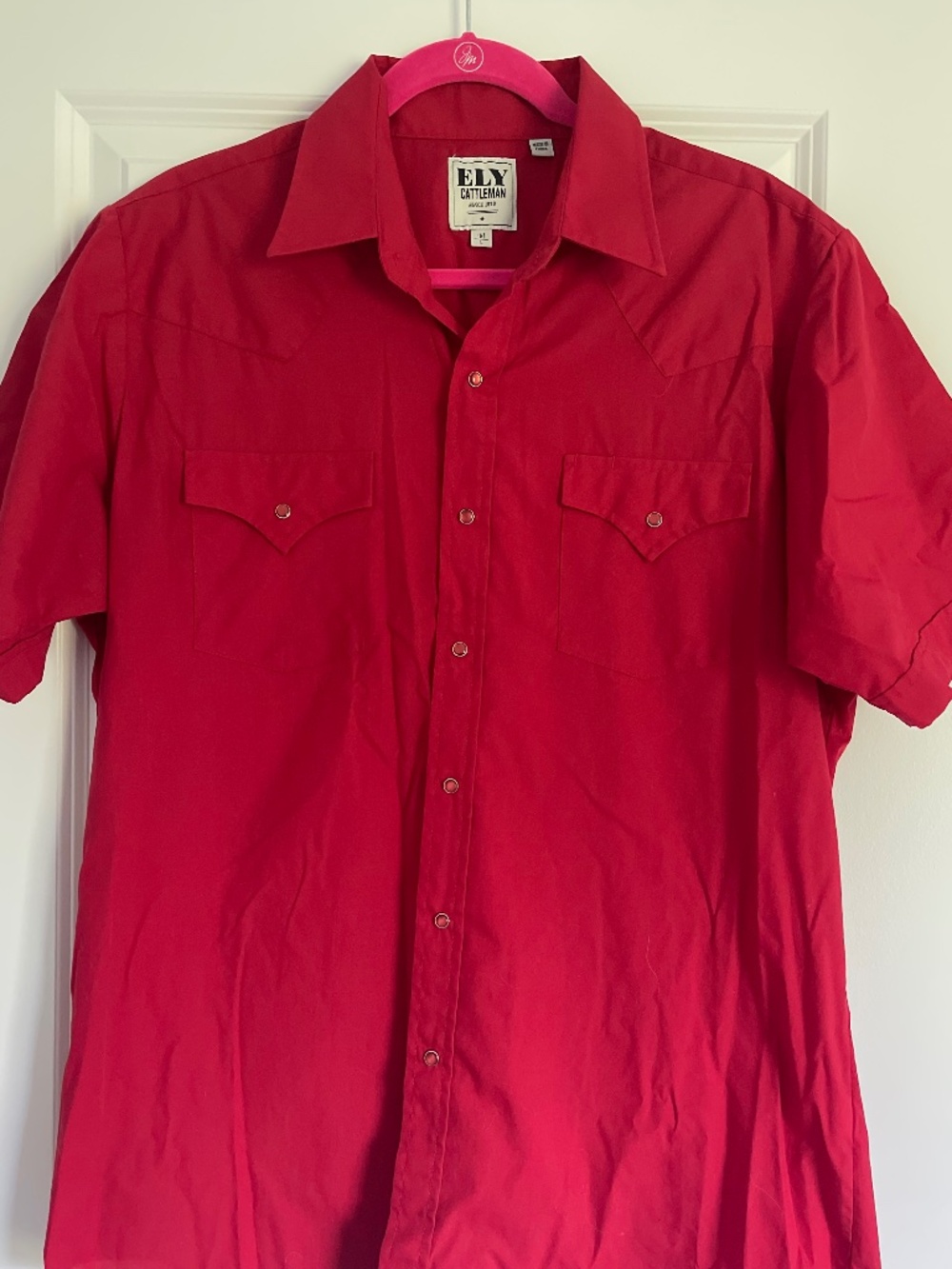 ELY Cattleman Men’s Red Buttoned Down Collared Shirt